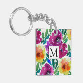 Waterverf Bloemen Maroon en Geel Sleutelhanger (Voorkant Links)