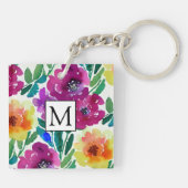 Waterverf Bloemen Maroon en Geel Sleutelhanger (Achterkant)