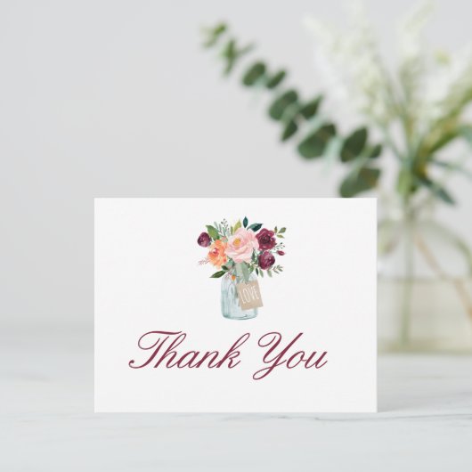 Waterverf bloemen Mason Jar Dank je Briefkaart (Staand voorkant)