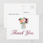 Waterverf bloemen Mason Jar Dank je Briefkaart (Voorkant / Achterkant)