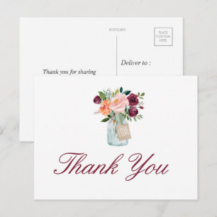Waterverf bloemen Mason Jar Dank je Briefkaart
