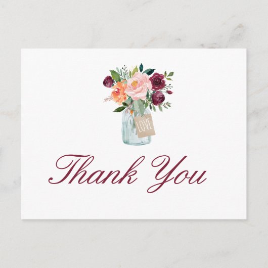Waterverf bloemen Mason Jar Dank je Briefkaart (Voorkant)