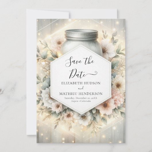 Waterverf Bloemen Mason Jar Wedding Save The Date (Voorkant)