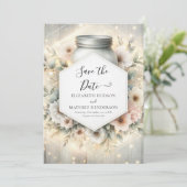 Waterverf Bloemen Mason Jar Wedding Save The Date (Staand voorkant)
