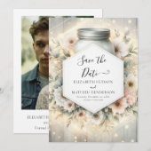 Waterverf Bloemen Mason Jar Wedding Save The Date (Voorkant / Achterkant)
