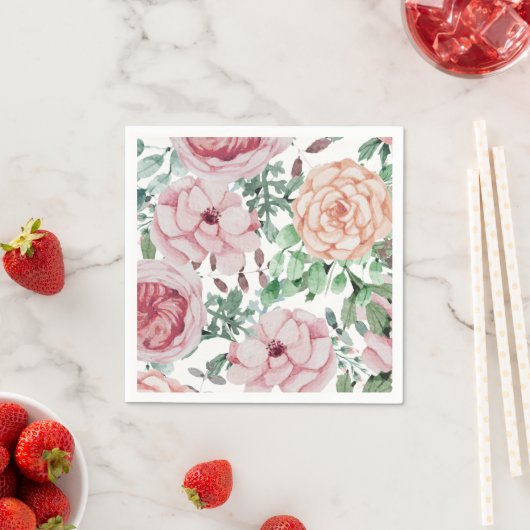 Waterverf Bloemen Mauve Cocktail Trouwservetten Servetten (Insitu)