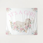 Waterverf Bloemen Meisje Baby shower Achtergrond B Wandkleed (Voorkant (horizontaal))