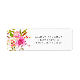 Waterverf Bloemen MEISJE baby shower retouradres Etiket