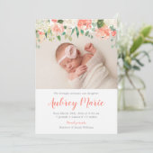 Waterverf Bloemen Meisje Foto Geboorte Aankondigin Aankondiging (Staand voorkant)