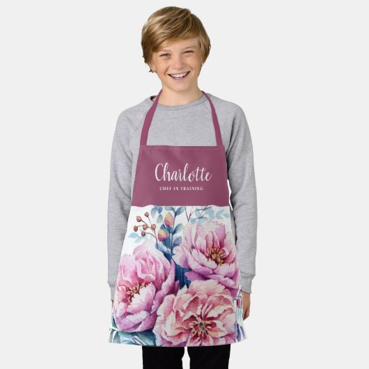  Waterverf Bloemen Meisjes Chef Training Schort (Gedragen)
