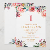 Waterverf Bloemen Meisjes Verjaardagsuitnodiging Kaart (Voorkant / Achterkant)