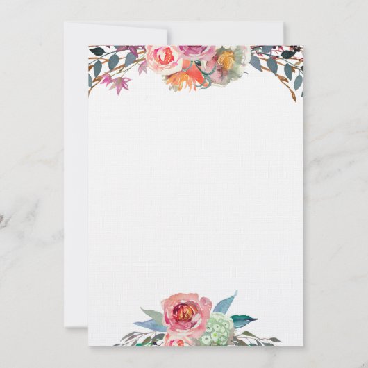 Waterverf Bloemen Meisjes Verjaardagsuitnodiging Kaart (Achterkant)