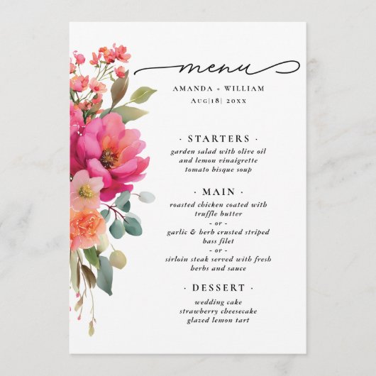 Waterverf Bloemen Menu (Voorkant)