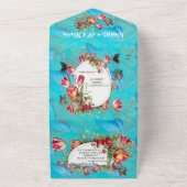 Waterverf bloemen met Bezoekende Butterflies. Alle All In One Uitnodiging (Buitenkant)