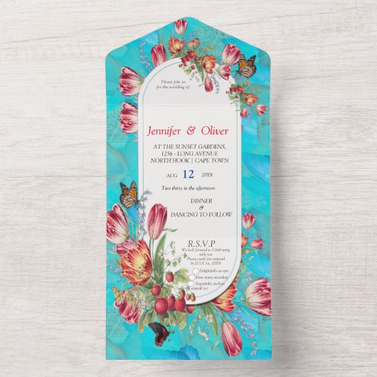 Waterverf bloemen met Bezoekende Butterflies. Alle All In One Uitnodiging (Binnen)