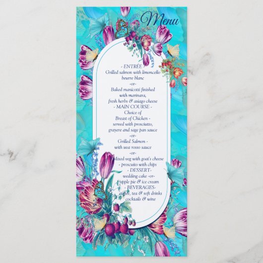 Waterverf Bloemen met Bezoekende Vlinders Menu (Voorkant)
