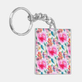 Waterverf bloemen met een donkerkleurige kleur bor sleutelhanger (Voorkant Links)