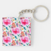 Waterverf bloemen met een donkerkleurige kleur bor sleutelhanger (Achterkant)