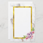 Waterverf Bloemen met Faux Gold Foil lijst Briefpapier (Voorkant / Achterkant)