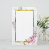Waterverf Bloemen met Faux Gold Foil lijst Briefpapier (Staand voorkant)
