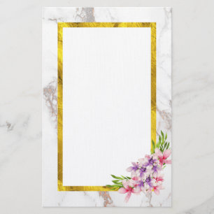 Waterverf Bloemen met Faux Gold Foil lijst Briefpapier