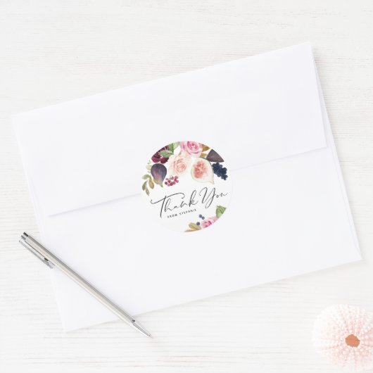 Waterverf Bloemen Met Fig En Berry Dank U Ronde Sticker (Envelop)