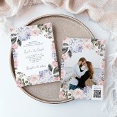 Waterverf Bloemen met Foto en QR Code Bruiloft Kaart