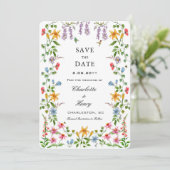Waterverf Bloemen met Foto Trouw Save the date (Staand voorkant)