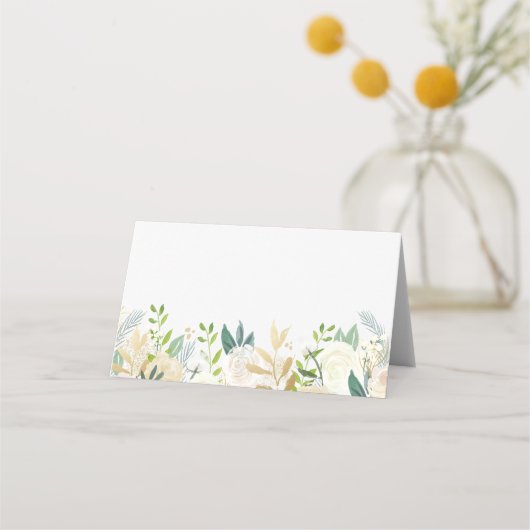 Waterverf bloemen met Gold Foil Greenery Wedding Plaatskaartje (Voorkant)