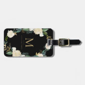 Waterverf bloemen met Gold Foil Monogram Black Bagagelabel (Voorkant horizontaal)