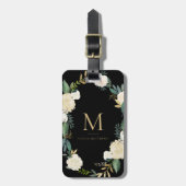 Waterverf bloemen met Gold Foil Monogram Black Bagagelabel (Voorkant verticaal)