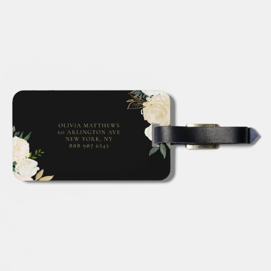 Waterverf bloemen met Gold Foil Monogram Black Bagagelabel (Achterkant horizontaal)