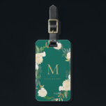 Waterverf bloemen met Gold Foil Monogram Green Bagagelabel<br><div class="desc">Waterverf Flowers met Gold Foil Monogram Green Bag Label | Elegant en vrouwelijk bagagelabel met waterverf bloemen met smeltkroonfolie en smeltkroes met goudglitteraccenten met een groene achtergrondkleur.</div>