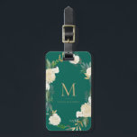 Waterverf bloemen met Gold Foil Monogram Green Bagagelabel<br><div class="desc">Waterverf Flowers met Gold Foil Monogram Green Bag Label | Elegant en vrouwelijk bagagelabel met waterverf bloemen met smeltkroonfolie en smeltkroes met goudglitteraccenten met een groene achtergrondkleur.</div>