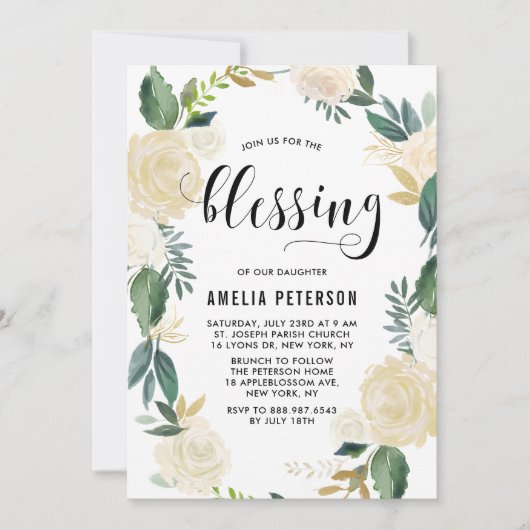 Waterverf bloemen met Gold Glitter Baby Blessing Kaart (Voorkant)