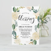 Waterverf bloemen met Gold Glitter Baby Blessing Kaart (Staand voorkant)