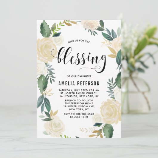 Waterverf bloemen met Gold Glitter Baby Blessing Kaart (Staand voorkant)