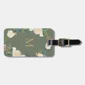 Waterverf bloemen met goudfolie Monogram Groen Bagagelabel (Voorkant horizontaal)
