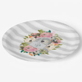  Waterverf bloemen met grafische grijze strips Papieren Bordje (Gekanteld)