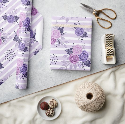 Waterverf bloemen met strepen cadeaupapier (Crafts)