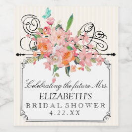 Waterverf bloemen met strepen Vrijgezellenfeest Wijn Etiket