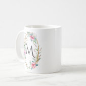 Waterverf bloemen met twigs krans monogram Mok (Voorkant links)