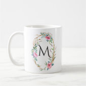Waterverf bloemen met twigs krans monogram Mok (Links)