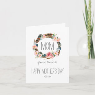 Waterverf Bloemen met Veren Moederdag Kaart
