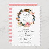 Waterverf Bloemen met veren | Save the date (Voorkant / Achterkant)