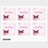 Waterverf Bloemen met Vlinder Dank U Vierkante Sticker (Vel)