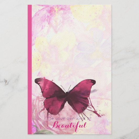 Waterverf Bloemen met Vlinder met Citaat Briefpapier (Voorkant)
