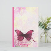 Waterverf Bloemen met Vlinder met Citaat Briefpapier (Staand voorkant)