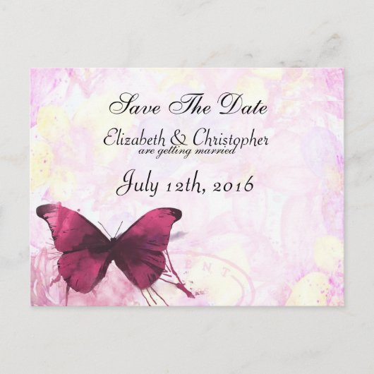 Waterverf Bloemen met Vlinder Save The Date Aankondigingskaart (Voorkant)