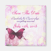 Waterverf Bloemen met Vlinder Save The Date Magneet (Voorkant)